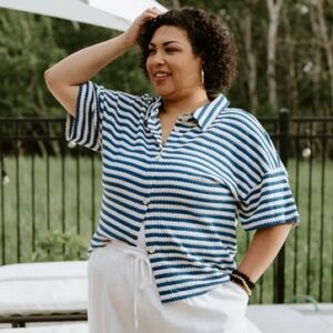 Vero Moda Blue and Cream Striped Knit Top